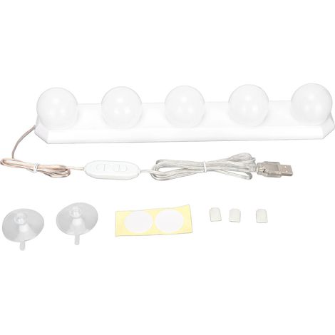 Miroir de salle de bain lumineux LED portable, 5 ampoules réglables, 3 modes de couleur et 10 niveaux de luminosité