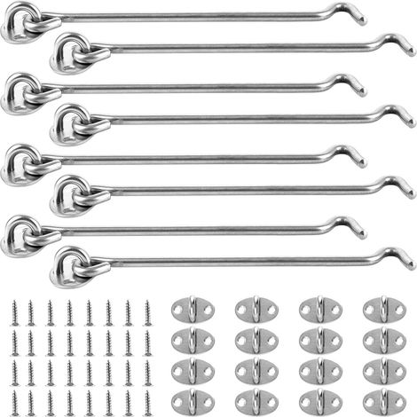 Loquet Porte Inoxydable, Œillet, Crochet Porte Argent 200mm avec Vis pour Portails en Fenêtre Loquet (1/5)