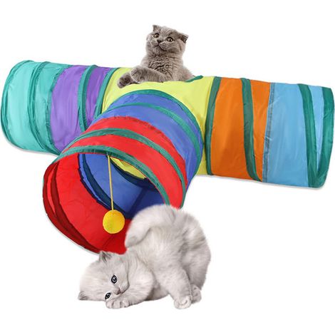Tunnel de Jeu Pliable pour Chat en Forme de T, Jouet Interactif avec Balle Suspendue, Tente d'Activité pour Chaton et Petit Animal