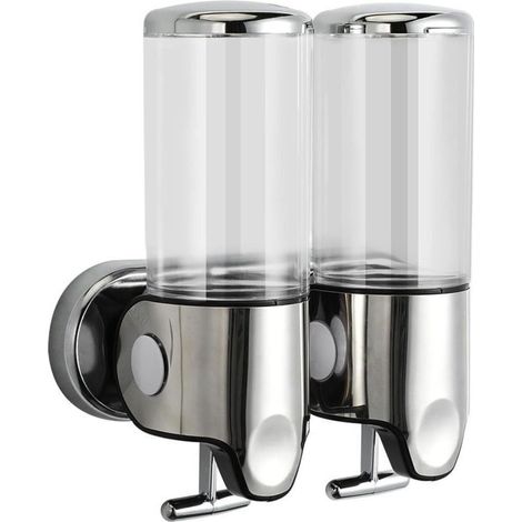 Distributeur de savon mural 1000 ml – Transparent en ABS et acier inoxydable – Installation murale type poussoir – Pour salle de bain et cuisine (1/5)