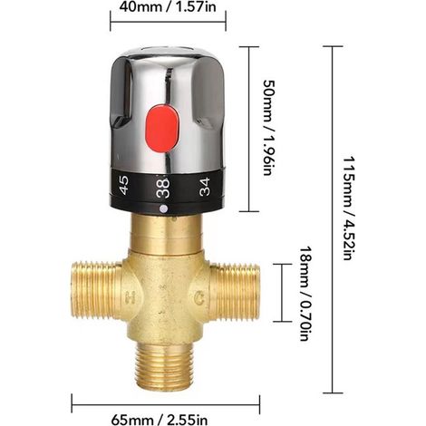 REWYTAZ Valvola miscelatrice termostatica, regolatore di temperatura dell'acqua in ottone massiccio, valvola miscelatrice termostatica a tre vie G1/2 per bagno/WC (1/5)