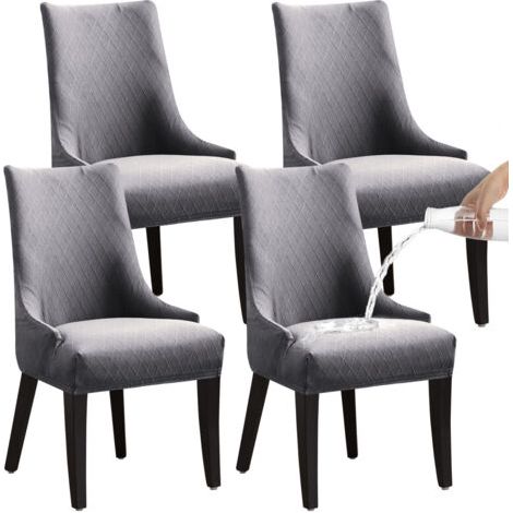LINGUISTIC WATERPROOF RETRACTABLE CHAIR COVER 4 PIECES - LIGHT GREY, housse de chaise universelle, moderne et durable, convient pour la maison, l'hôtel, le restaurant, le banquet et la cuisine (1/5)
