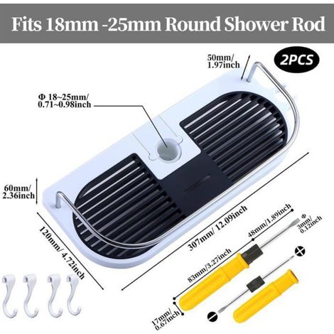 Etagere De Douche - ABS Et Acier Inoxydable - Sans Perçage - Pour Barre Ronde 18 A 25 Mm - Lot De 2 (1/5)