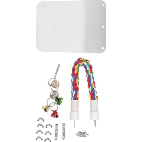 Miroir jouet mâchement debout perchoir pour perroquet pour oiseau perruche calopsitte multicolore avec cloche cordon (1/5)