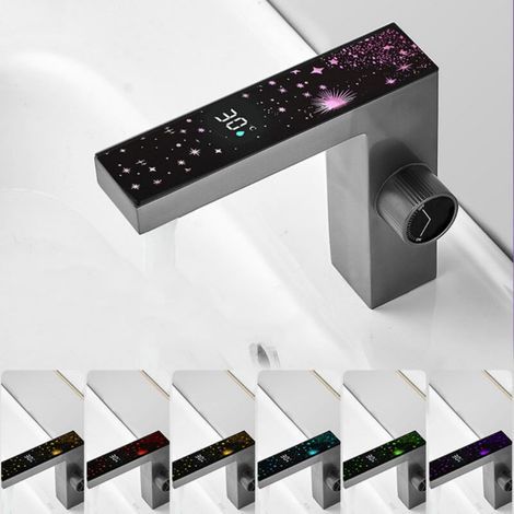 Intelligente Waschtischarmatur mit LED-Anzeige – Batterielose elektronische Mischbatterie aus kalkbeständigem Messing – Anzeige der Warm- und Kaltwassertemperatur (1/5)