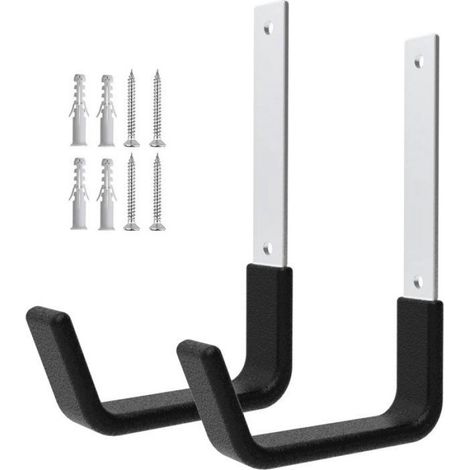 Crochets de rangement - Lot de 2 - Système de suspension pour outils de jardin - Acier inoxydable - Vis incluses - Crochets porte-ou (1/4)