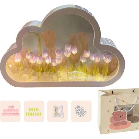 Lampe Tulipe Miroir Nuage, Veilleuse Miroir Tulipes Faite Main Violette (1/5)