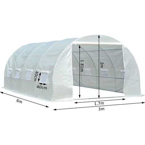 Outsunny – Serre tunnel 18 m² – Châssis tubulaire renforcé 24 mm en acier – 6 x 3 x 2 m – 8 fenêtres anti-UV – Montage rapide
