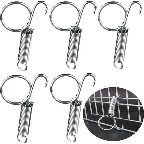 Ganchos de jaula con resorte, 5 piezas. Pestillo de puerta con resorte, gancho de bloqueo, fijación de puerta de jaula para conejos, ardillas, pájaros y roedores. (1/5)