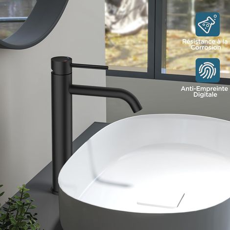Mitigeur noir haut pour lavabo – Levier unique, adaptable – Idéal pour toilette invité ou petite salle d’eau