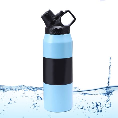 Stilvolle und innovative isolierte Wasserflasche aus Edelstahl, auslaufsicher, großes Fassungsvermögen (750 ml), ideal für Sport, Outdoor-Aktivitäten, Reisen, Autofahrten usw. Farbe: Hellblau. (1/5)