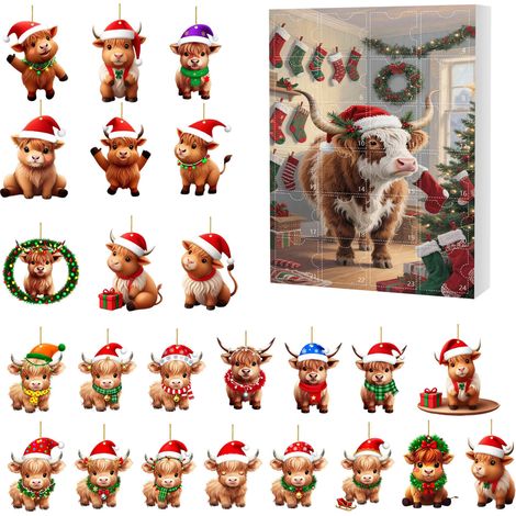 Calendrier de l'Avent de Noël 24 jours, boîte surprise, décoration de sapin de Noël style yak, boîte surprise plate en acrylique -- Boîte surprise L (GJ510-012) --