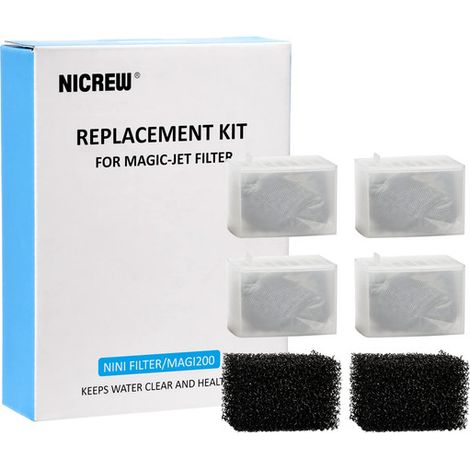 Kit de remplacement pour filtre aquarium, 4 cartouches de charbon actif et 2 mousses filtrantes pour purification d'eau