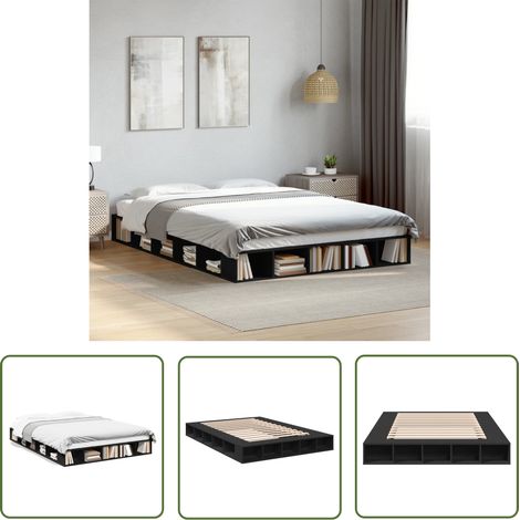 The Living Store Bettgestell Schwarz 160x200 cm Holzwerkstoff - Holzbettfassungen - Doppelbett - Boxspringbett - Bettgestell Schwarz - Schlafzimmer Möbel (1/5)