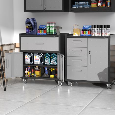 Armoire à outils 75x42x87,9 cm en métal noir/gris, avec rangement pour garage FloraGrace (1/5)