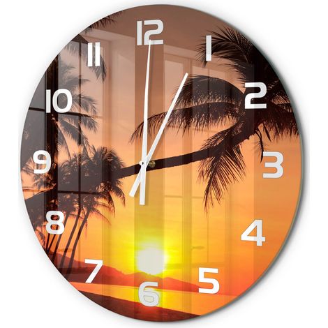 Horloge Murale Ronde Moderne en Verre Mouvement Quartz Silencieux pour Salon Plage au coucher du soleil fi 60 cm (1/5)