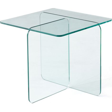 Table d'appoint en verre trempé transparent cintré 45x45x51 cm (1/5)