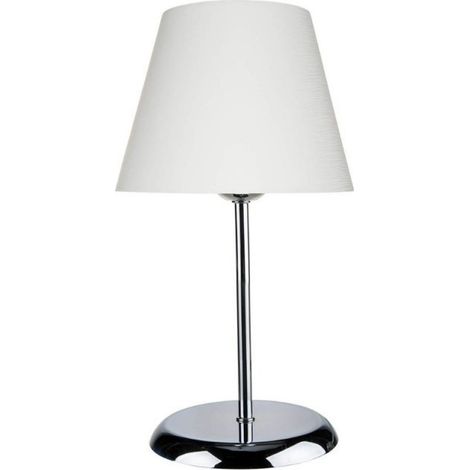 Lampada da Comodino Cromata Paralume in Tessuto E27 Bianco Tavolo Scrivania (1/4)