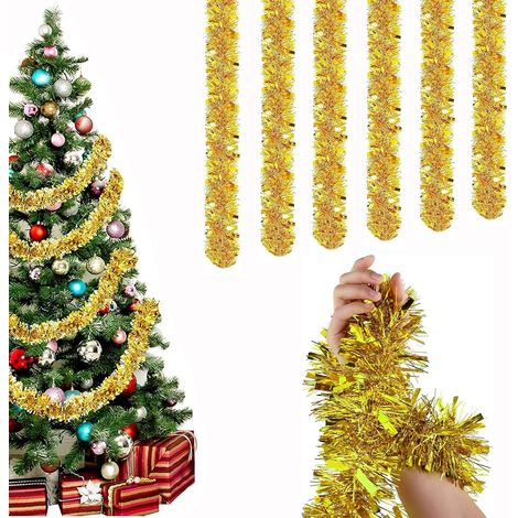 Lot de 6 guirlandes de Noël dorées de 12 m - Décoration de sapin de Noël - Guirlande brillante - Pour mariage, vacances, fête