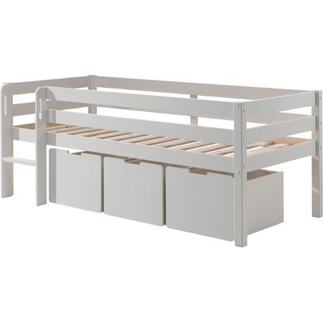 Pack - Lit Enfant Surélevé & 3 Tiroirs "Pino" 90x200cm Blanc (1/5)