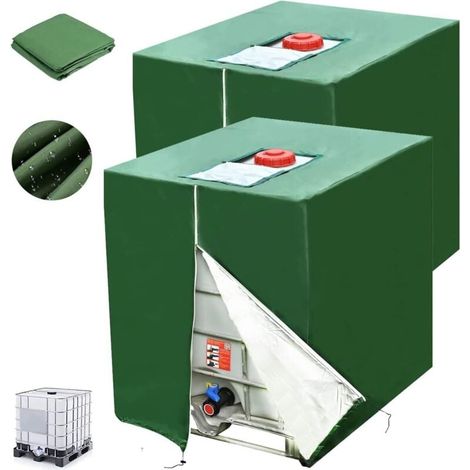 1000-Liter-IBC-Tankabdeckung, 2-teiliger 420D-Wassertankdeckel, UV- und staubbeständige IBC-Containerabdeckung, Schutzhülle für IBC-Tanks mit Reißverschluss (116 x 100 x 120 cm) (1/4)
