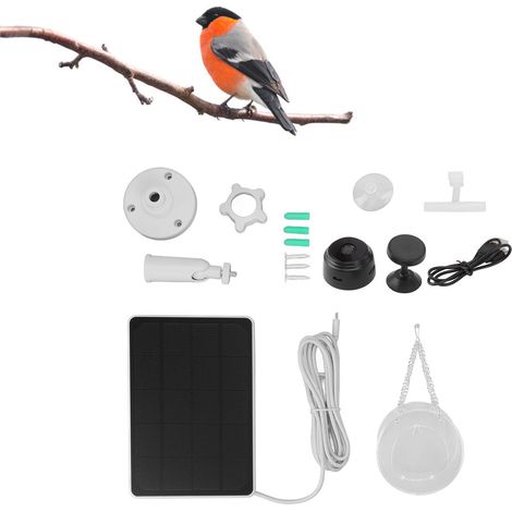 Casita para pájaros inteligente con cámara HD de 3,3 W y panel solar para vigilancia exterior. (1/5)