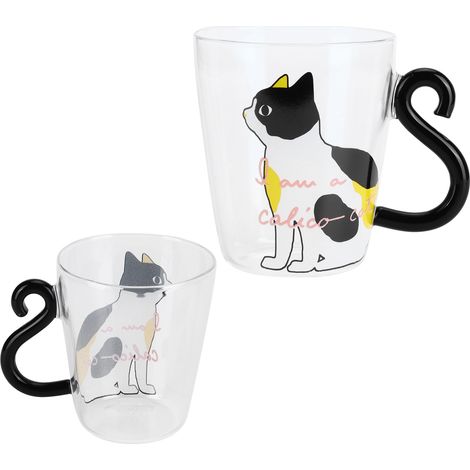 Mug Transparent Résistant à la Chaleur pour Café, Thé, Lait - Design Chat Blanc pour Enfants et Adultes (1/5)