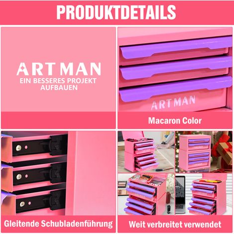 Organizador de escritorio de 5 cajones 28,5 x 15,8 x 32 cm de acero rosa y violeta – MEUBLIV (1/5)