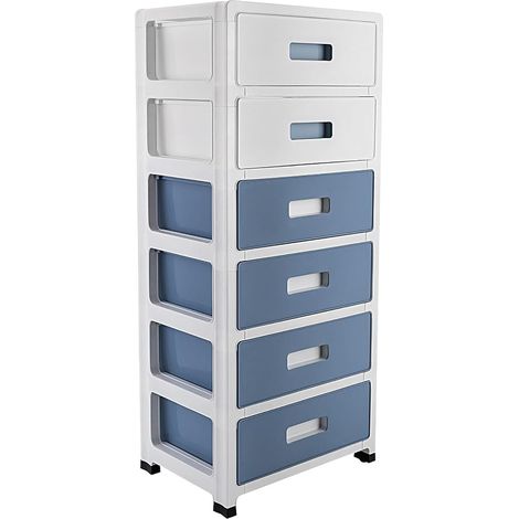 Commode de rangement avec 6 tiroirs et roues, tiroirs en plastique avec tiroirs en plastique pour cosmétiques, service à thé, articles artisanaux, 35 x 26 x 83,5 cm (1/5)