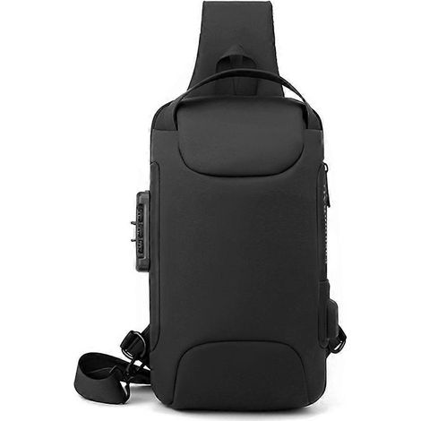 Bolso bandolera antirrobo negro, mochila de pecho impermeable con carga USB, mochila de hombro.