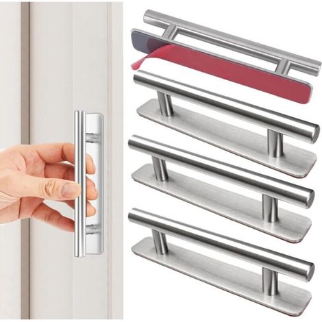 Ineasicer 4 Pieces Self-Adhesive Furniture Handles, Aluminum Self-Adhesive Handles, Sliding Door Handles, Drawer Handles for Kitchen Cabinets, Wardrobes, and Bedrooms, 150mm (1/5)
