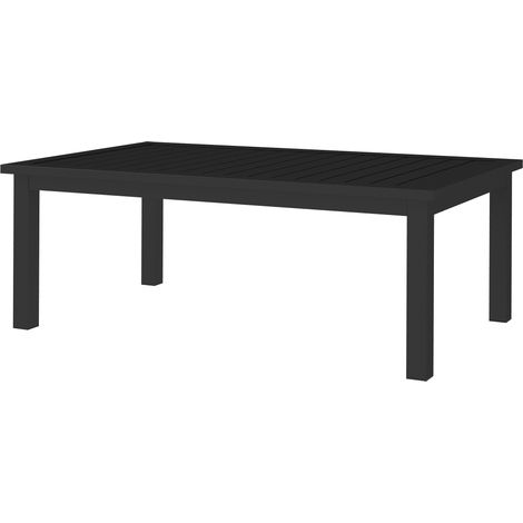 Rechteckiger Couchtisch aus Aluminium mit schwarzer Lattenplatte, 100 x 60 x 37 cm, geeignet für den Innen- und Außenbereich