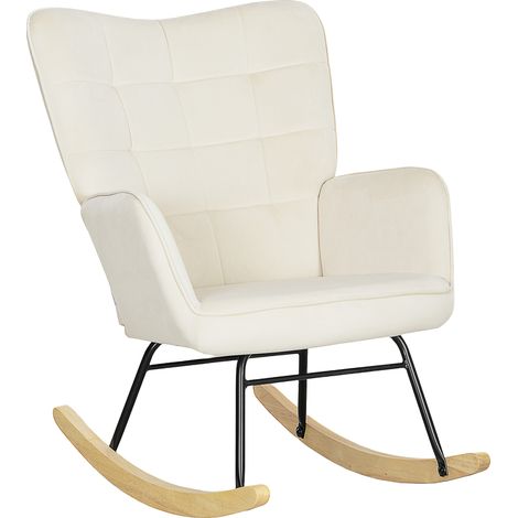 Schaukelstuhl, dicke Polsterung, breite Rückenlehne, Buchenholz/Stahlrahmen, bis 120 kg, Beige