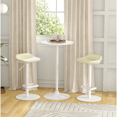 Table haute ronde 60x60x102 cm blanche en acier et MDF avec plateau compact et base stable (1/3)