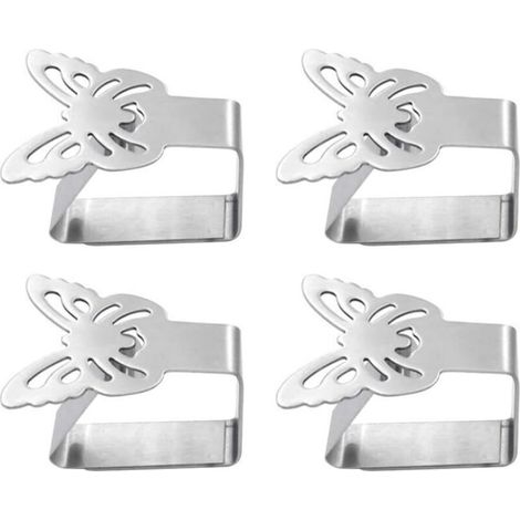 [JAMAIS UTILISÉ]Lot de 4 pinces à nappe en acier inoxydable pinces à nappe pinces à nappe couvertures de support de nappe (papillon) (1/4)