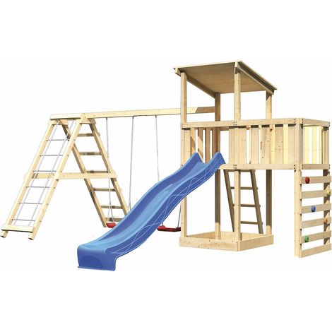 Akubi Spielturm Anna natur Rut.blau DS+KG+ABP+Kletterwand