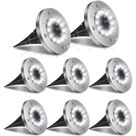 Lampes solaires d'extérieur, 12 lampes de jardin à LED étanches IP65 6000K Spots solaires encastrés pour accès terrasse cour souterraine [Classe énergétique A+++] Lot de 8 lampes solaires lumière blan