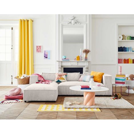 Stella - 4-sitzer ecksofa links - groß gerippter cord - weiß (1/5)