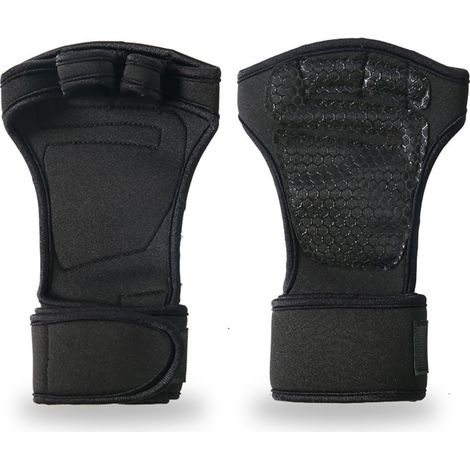 Gants de musculation haltères antidérapants mi-doigts avec protection renforcée poignet noir taille M (1/5)