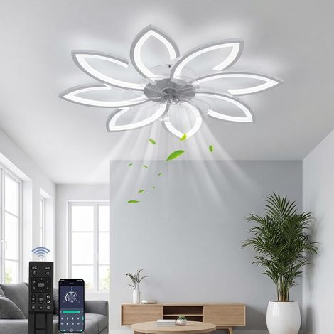 Ventilateur de plafond avec éclairage(90CM), plafonnier LED moderne à intensité variable avec télécommande, contrôlé par APP, silencieux design créatif en forme de fleur acrylique pour chambre (1/5)