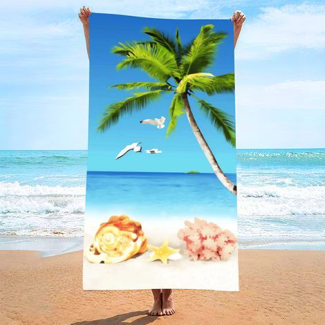 Serviette de plage, serviette de plage en fibres ultra-fines et absorbantes, serviette imprimée, tapis de plage (1/4)