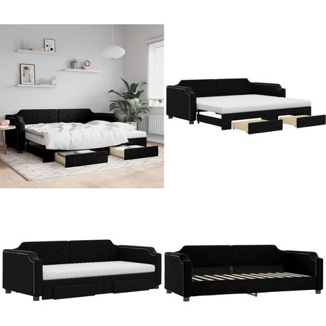 Tagesbett Ausziehbar mit Schubladen Schwarz 90x200 cm Stoff - Schlafcouch - Sofa Bett - Gästebett - Ausziehbares Bett - Tagesbett - Home & Living (1/5)