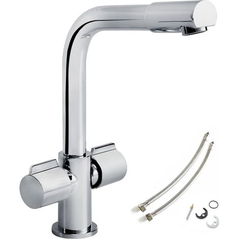 Bristan Cascade Chrome Arch Modern Kitchen Tap Twin Handle Swivel Spout Fixings (1/5)