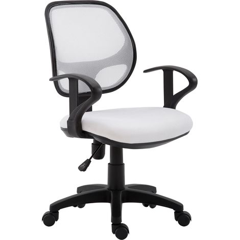 Idimex – Chaise de bureau pivotante en maille blanche – Hauteur d'assise réglable 44-55 cm – Dossier ergonomique – Accoudoirs larges et roulettes adaptées