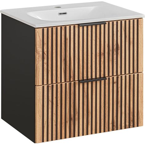 Mueble lavabo individual encastrado 60cm Gaia Madera y Negro (1/4)