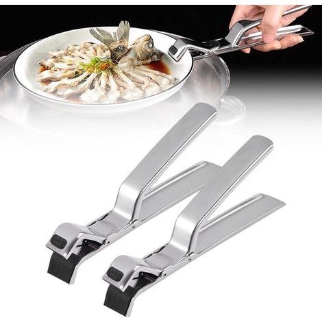 Set di 2 pinze da portata antiscivolo, morsetti in acciaio inox con protezione termica, morsetti per ciotole, morsetti multifunzionali per ciotole da cucina, morsetti per piano cottura (1/5)