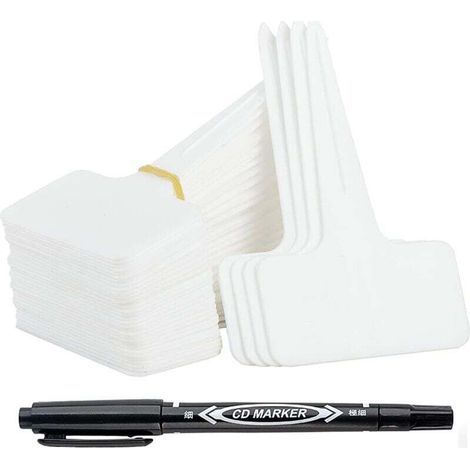 100 pièces Etiquette Jardin Exterieur Marqueurs en Plastique de Plantes Type T Plastique Etiquette Potager avec Stylo étanche Etiquetage Réutilisable et Accessoires pour Plantes(Blanc).. (1/5)