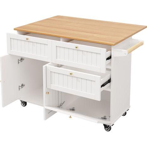 Isla de cocina blanca de MDF y metal 133 x 37,3 x 88 cm con almacenamiento (1/5)