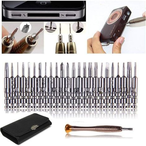Mini 25-in-1 Präzisionsschraubendreher-Set, Reparaturwerkzeug mit Lederetui für Laptop, Brille usw. (1/4)