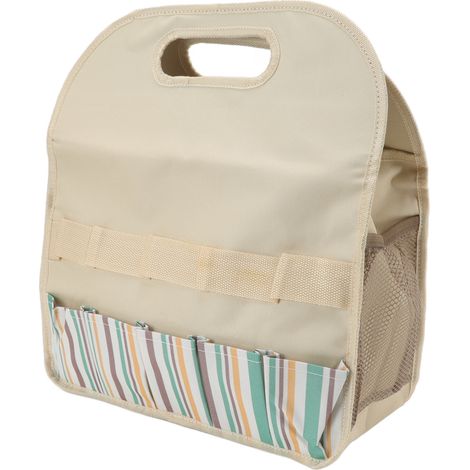 Gartengerätetasche, großes Fassungsvermögen, 600D Oxford-Gewebe, PE-Karton, beige mit farbigen Streifen (1/5)